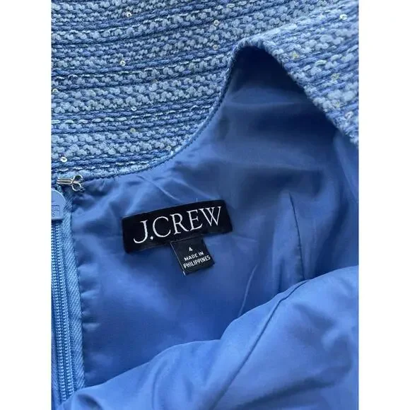 J. Crew Louisa Tweed Lady Jacket blazer + Blue Sequin Dress Size 4 6 - Picture 14 of 15